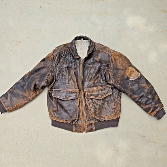 Vintage Leather Flight Bomber Jacket Lafayette Escadrille Squadron Sz 38 XL - Picture 2 of 16